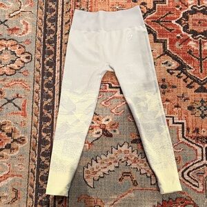 Gymshark Light Gray Leggings with Pale Yellow Accents